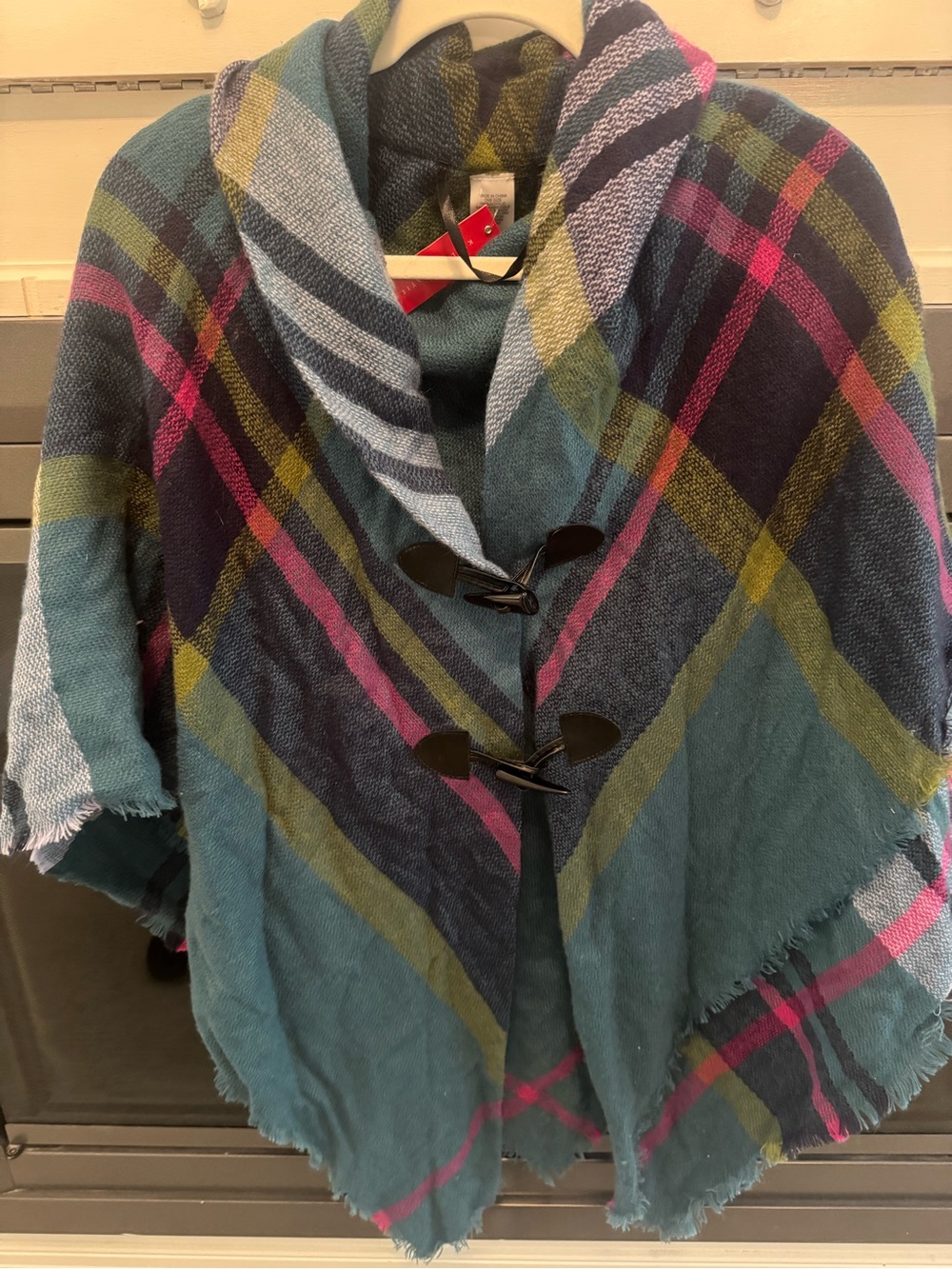 Plaid poncho wrap
